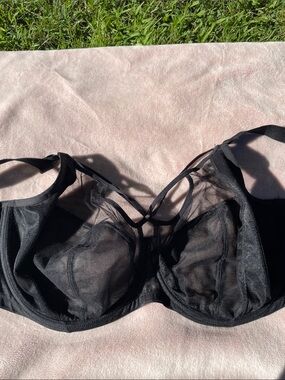 Elomi Sachi Black Plunge Cage Bra 42G UK / 42I US Strappy Mesh Underwire